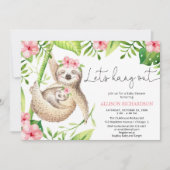 ベビーガールはピンク色の緑の熱帯性のベビーシャワーをスロー 招待状 (正面)