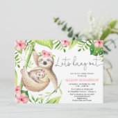 ベビーガールはピンク色の緑の熱帯性のベビーシャワーをスロー 招待状 (スタンド正面)