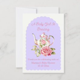 ベビーガールはフローラ茶のパーティー赤ちゃんシャワーを醸造している サンキューカード