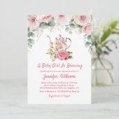 ベビーガールはフローラ茶のパーティー赤ちゃんシャワーを醸造している 招待状 (スタンド正面)