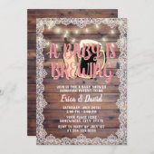 ベビーガールはレース素朴木赤ちゃんシャワーを醸造している 招待状 (正面/裏面)