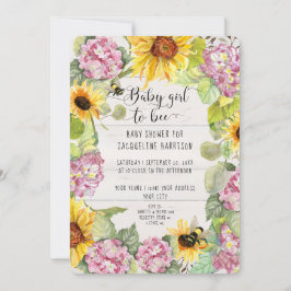 ベビーガールへヒマワリピンクアジサイのシャワー 招待状