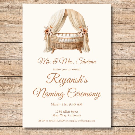 ベビーガールまたは少年クレードルの命名式 招待状