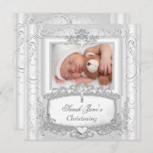 ベビーガールまたは少年《キリスト教》洗礼式や命名式バプティスシルバーホワイト 案内状 (正面/裏面)