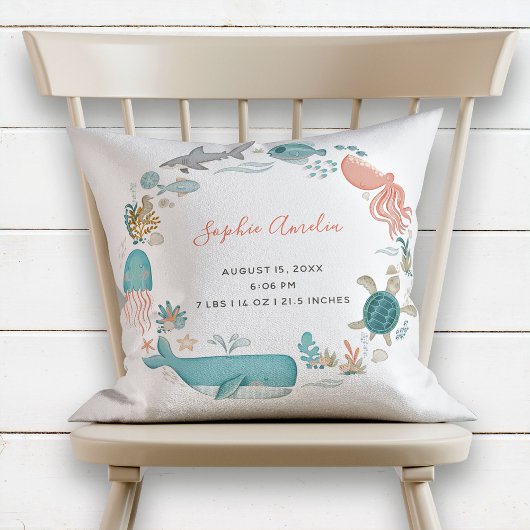 ベビーガールアンダーザシー誕生統計キープサケ クッション