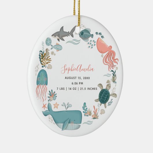 ベビーガールアンダーザシー誕生統計キープサケ セラミックオーナメント (右)