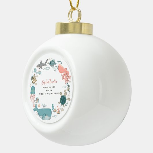 ベビーガールアンダーザシー誕生統計キープサケ セラミックボールオーナメント (右)