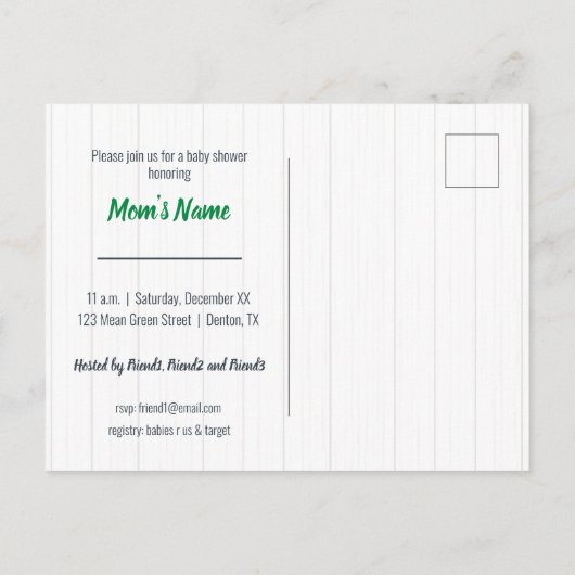 ベビーガールイーグルグリーンベビーシャワー招待状 インビテーションポストカード (裏面)