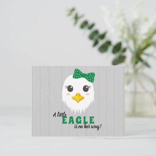 ベビーガールイーグルグリーンベビーシャワー招待状 インビテーションポストカード (スタンド正面)