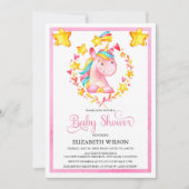 ベビーガールウォーター色ユニコーン赤ちゃんシャワー 招待状 (正面)