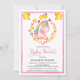 ベビーガールウォーター色ユニコーン赤ちゃんシャワー 招待状