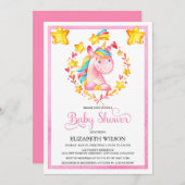 ベビーガールウォーター色ユニコーン赤ちゃんシャワー 招待状 (正面/裏面)