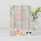 ベビーガールウッドランドアニマルズシャワー招待状 招待状 (スタンド正面)
