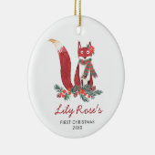 ベビーガールウッドランドキツネパーソナライズされた第1クリスマス セラミックオーナメント (右)