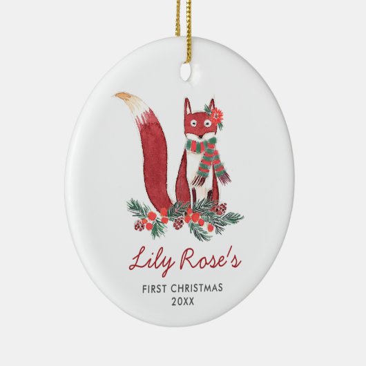 ベビーガールウッドランドキツネパーソナライズされた第1クリスマス セラミックオーナメント (右)