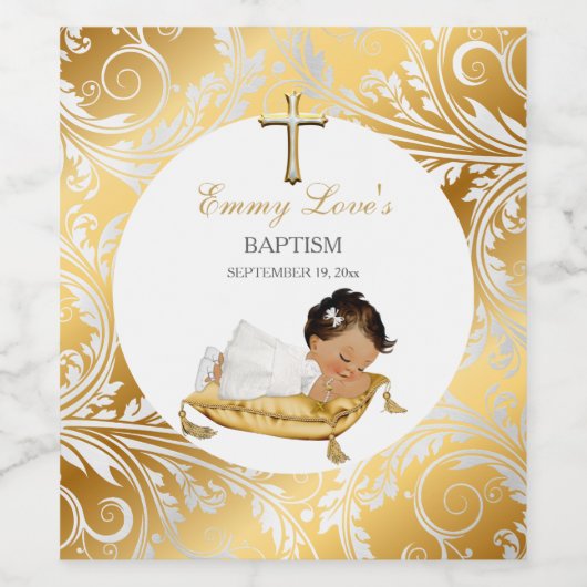 ベビーガールエスニック《キリスト教》洗礼式や命名式バプテスマ金ゴールドシルバー ワインラベル (シングルラベル)