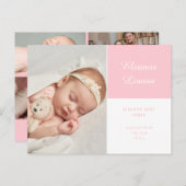 ベビーガールエレガントスクリプト写真ピンク誕生 案内ポストカード (正面/裏面)