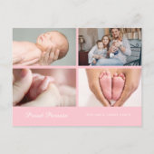 ベビーガールエレガントスクリプト写真ピンク誕生 案内ポストカード (裏面)