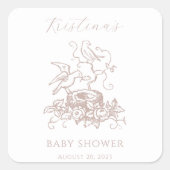 ベビーガールエレガントバードネストベビーシャワー スクエアシール (正面)