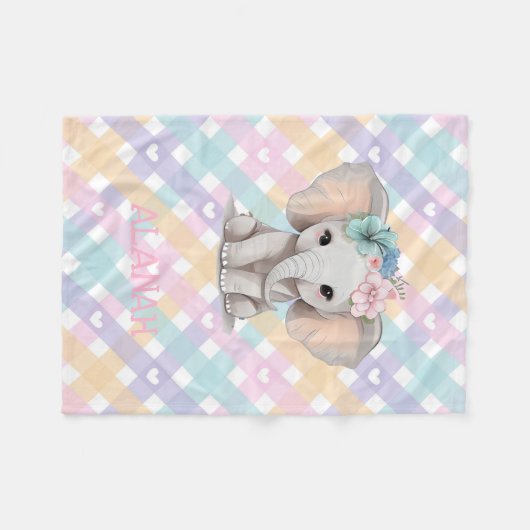 ベビーガールエレファントギンガムフリースブランケット子供部屋 フリースブランケット (正面(横))
