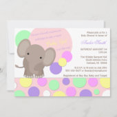 ベビーガールエレファントシャワー招待状 招待状 (正面)