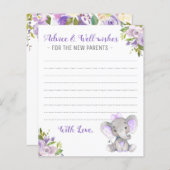 ベビーガールエレファントシャワー新しい親のアドバイスカード (正面/裏面)