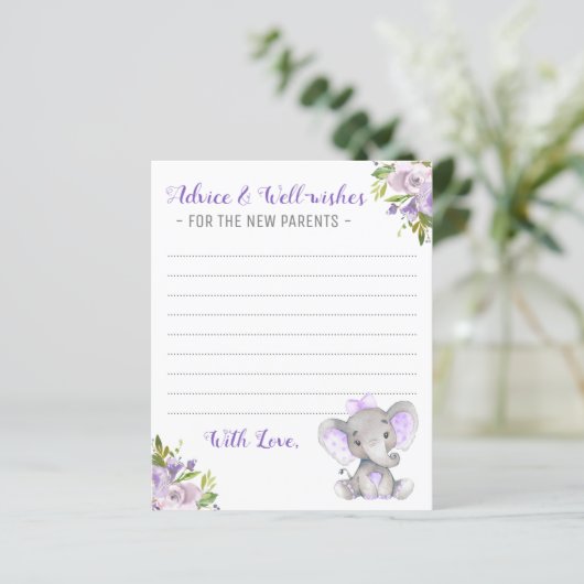 ベビーガールエレファントシャワー新しい親のアドバイスカード (スタンド正面)