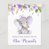ベビーガールエレファントシャワー新しい親のアドバイスカード (裏面)