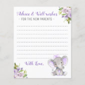 ベビーガールエレファントシャワー新しい親のアドバイスカード (正面)