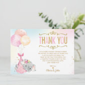 ベビーガールエレファントバルーンベビーシャワーが散る サンキューカード (スタンド正面)