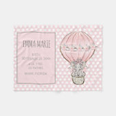 ベビーガールエレファントバルーン誕生のお知らせ フリースブランケット (正面(横))