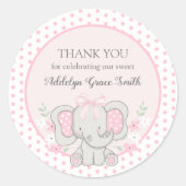 ベビーガールエレファントピンク水玉模様園区シーシャワー ラウンドシール (正面)