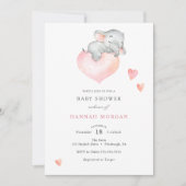 ベビーガールエレファントベビーシャワー 招待状 (正面)