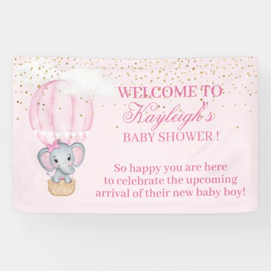 ベビーガールエレファントホットエアバルーン赤ちゃんシャワー 横断幕 (横)