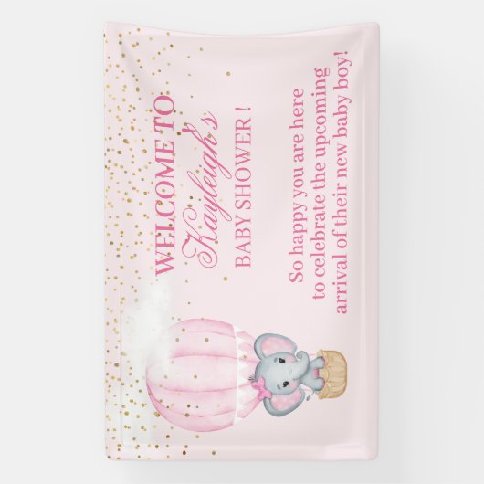 ベビーガールエレファントホットエアバルーン赤ちゃんシャワー 横断幕 (縦)