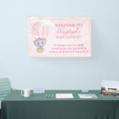 ベビーガールエレファントホットエアバルーン赤ちゃんシャワー 横断幕 (トレードショー)