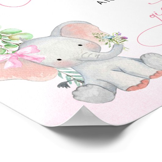 ベビーガールエレファントユーカリプタスカードとギフトサイン ポスター (角)