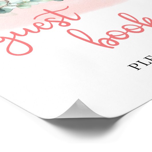 ベビーガールエレファントユーカリプタスゲストブックサイン ポスター (角)