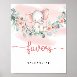 ベビーガールエレファントユーカリリースウィズサイン ポスター