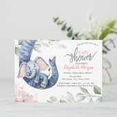 ベビーガールエレファント葉フローラベビーシャワー 招待状 (スタンド正面)