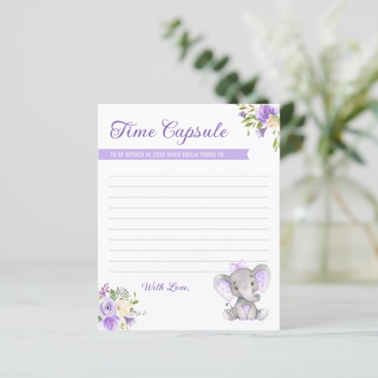 ベビーガールエレファント1st誕生日タイムカプセルカード (スタンド正面)