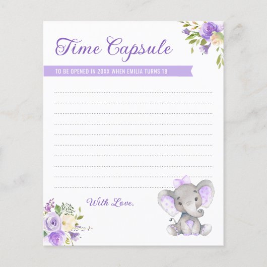 ベビーガールエレファント1st誕生日タイムカプセルカード (正面)