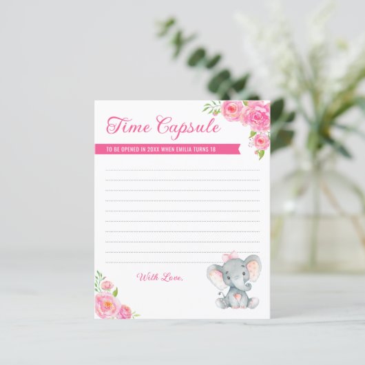 ベビーガールエレファント1st誕生日タイムカプセルカード (スタンド正面)