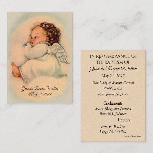 ベビーガールエンジェルバプティスマル記念神聖カード 名刺 (正面/裏面)