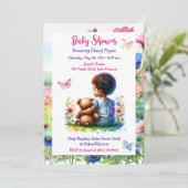 ベビーガールオブカラーとテディベアのベビーシャワー 招待状 (スタンド正面)