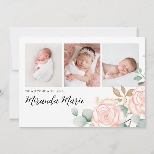 ベビーガールオーバーレイ文字生まれたばかりのフォトピンクフローラ (正面)