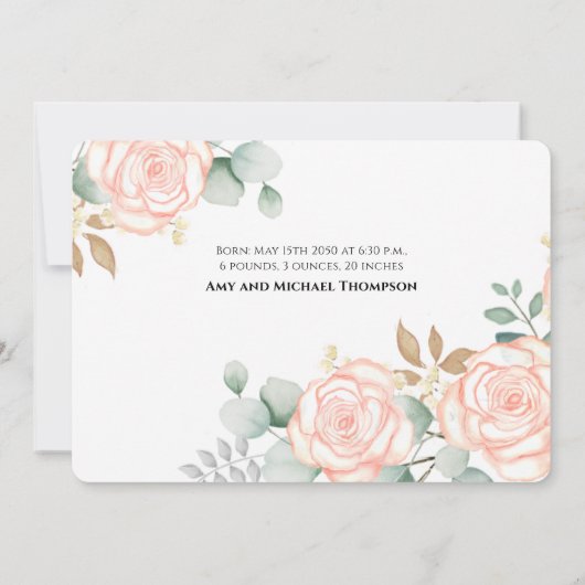 ベビーガールオーバーレイ文字生まれたばかりの写真フローラピンク (裏面)