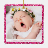 ベビーガールカスタムマイ初めてのクリスマスピンクグリッター セラミックオーナメント (裏面)