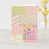 ベビーガールキルトと人形 カード (黄色い花)