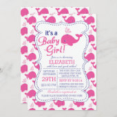 ベビーガールクジラの赤ちゃん航海のシャワー 招待状 (正面/裏面)